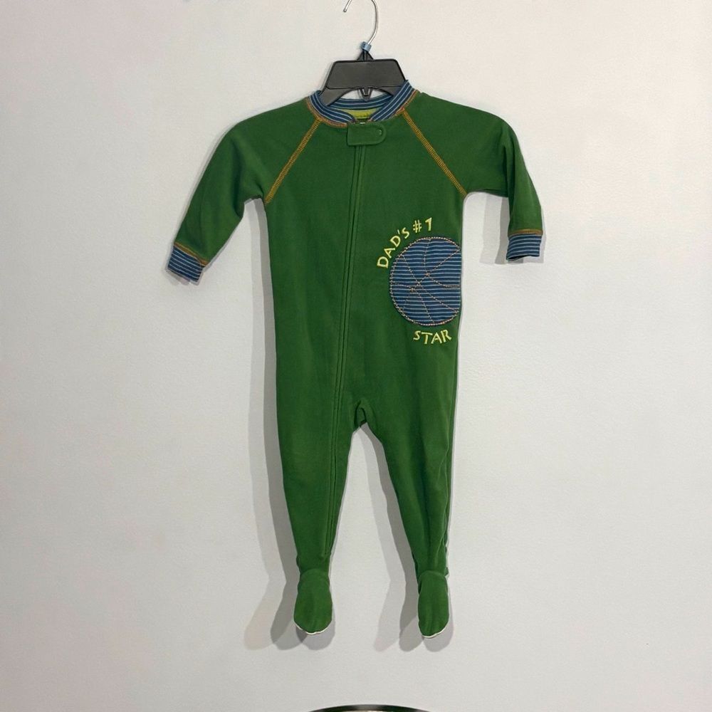Carter's Boys Soft Fleece Green Basketball Pjs Footie Winter Pajamas Size 18M